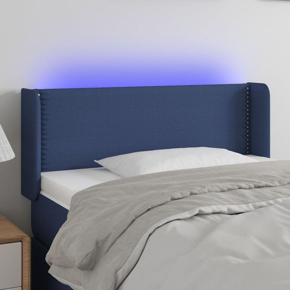 Vidaxl Čelo postele s LED modré 103x16x78/88 cm látka